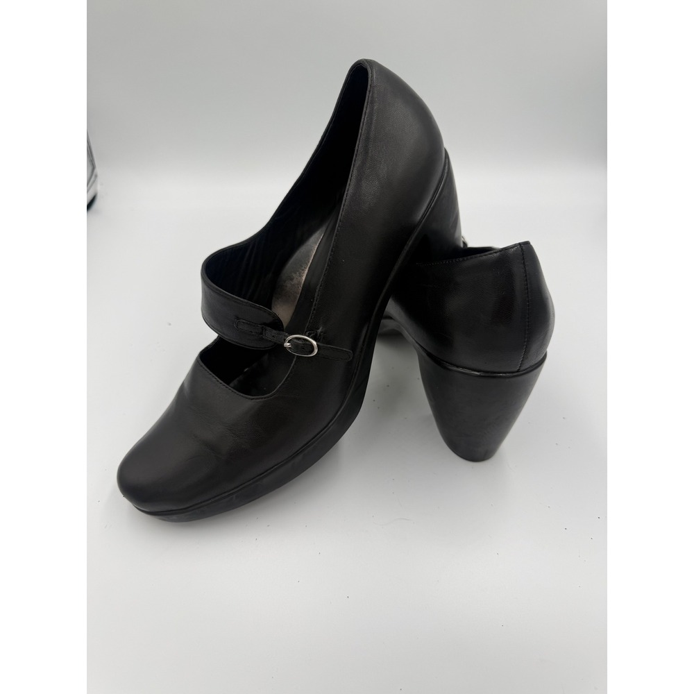 Dansko Tara Black Leather Mary Jane Heels Chunky Block Pump Comfort Shoes